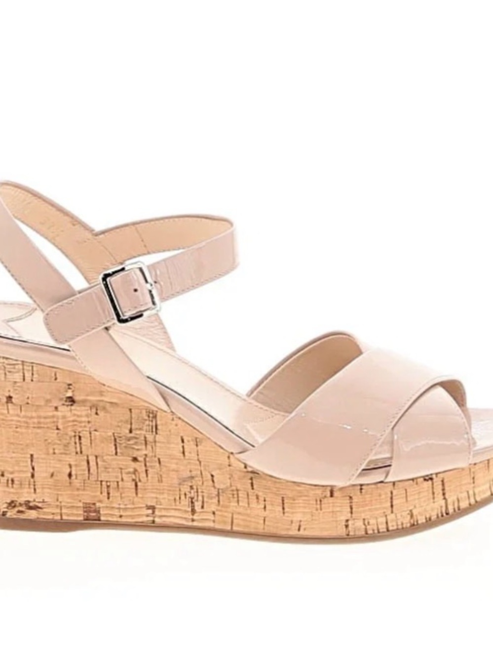 Prada Nude Patent Cork Wedge Sandals - Women's Strappy Summer Heels